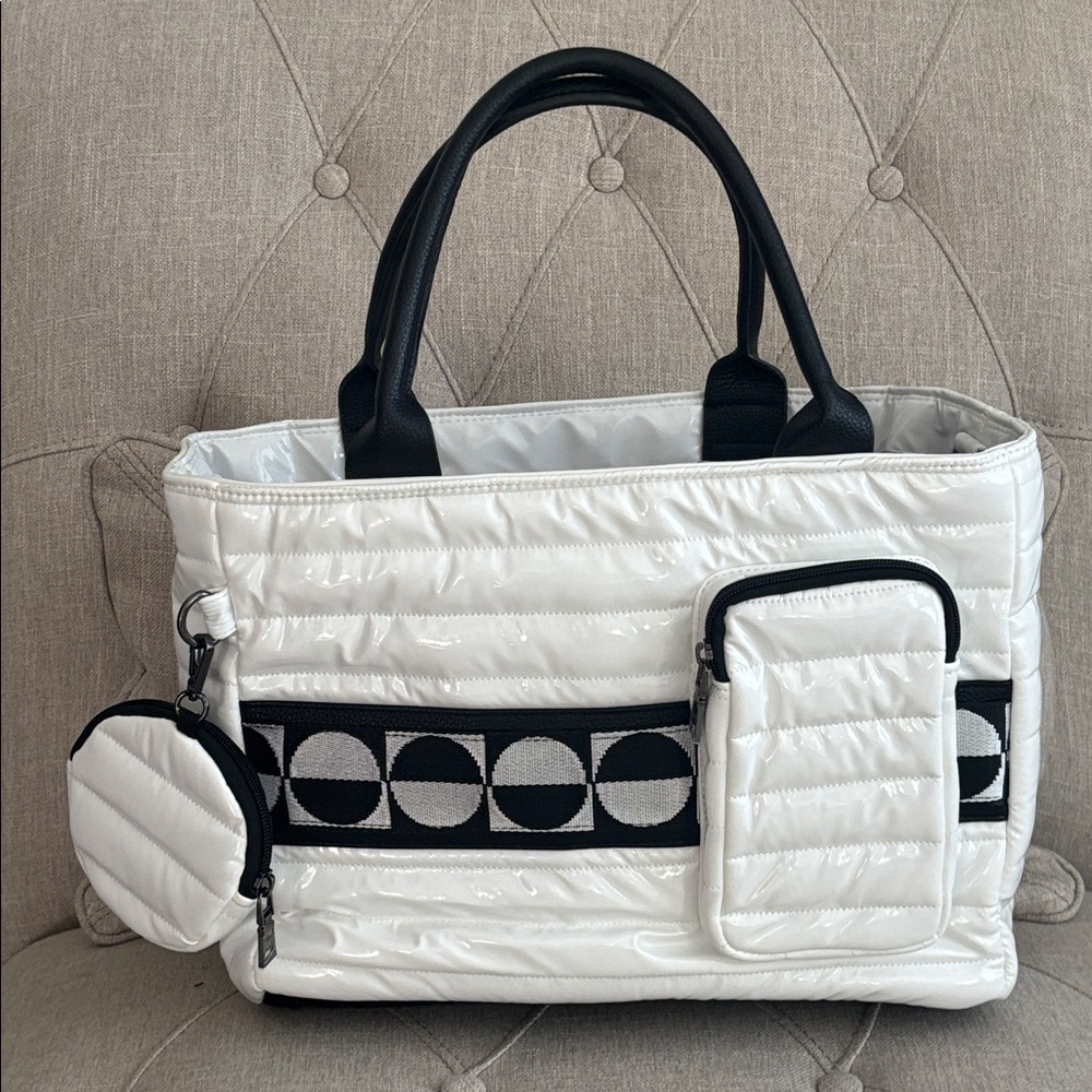 Think Royln Nylon Tote with Clip Pouch - Kensington ~ White Patent